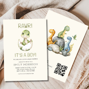 Invitation C'est un garçon QR Code Boho Dinosaur Baby Boy Sho