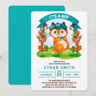 Invitation C'est un garçon  Renard aquarelle mignon Baby Show