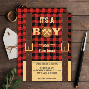 Invitation C'est un garçon Rustic Lumberjack Flannel Baby sho