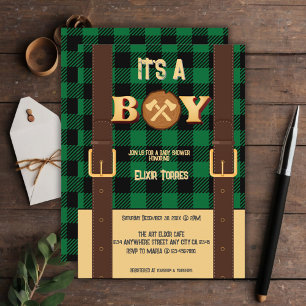 Invitation C'est un garçon Rustic Lumberjack Flannel Baby sho