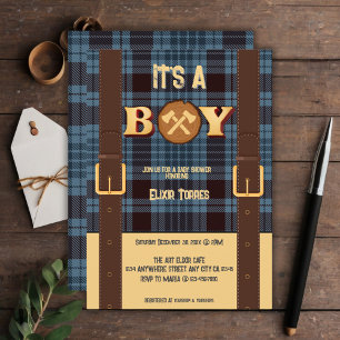 Invitation C'est un garçon Rustic Lumberjack Flannel Baby sho