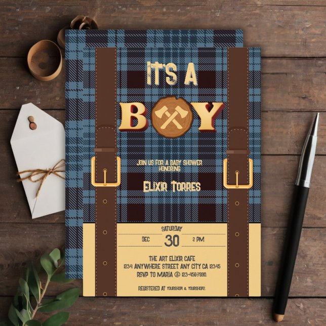Invitation C'est un garçon Rustic Lumberjack Flannel Baby sho (Créateur téléchargé)