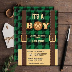 Invitation C'est un garçon Rustic Lumberjack Flannel Baby sho