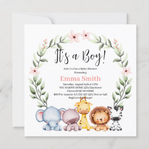 Invitation C'est un garçon Safari Jungle Animaux Baby Shower