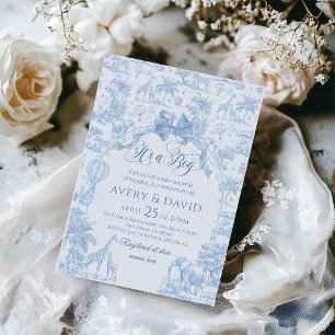 Invitation C'est un Garçon Toile Bleu Safari Baby shower anim