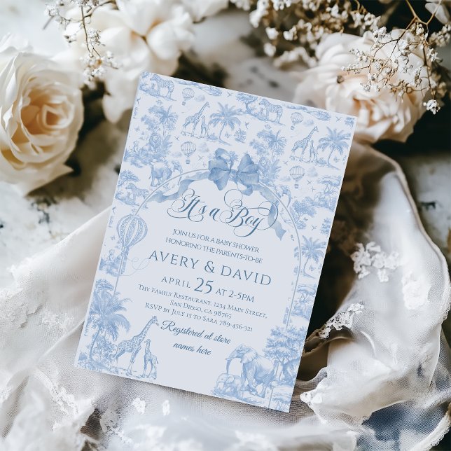 Invitation C'est un Garçon Toile Bleu Safari Baby shower anim (Créateur téléchargé)