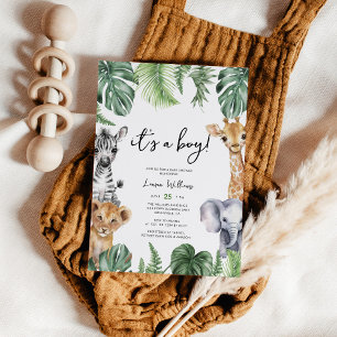 Invitation C'Est Un Garçon Tropical Jungle Safari Baby shower