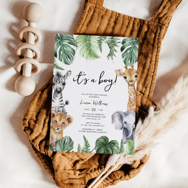 Invitation C'Est Un Garçon Tropical Jungle Safari Baby shower (Créateur téléchargé)