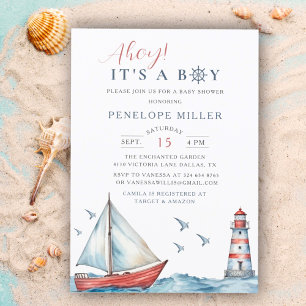 Invitation C'est un garçon Watercolor Baby shower nautique