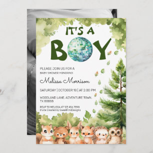 Invitation C'est un garçon Woodland Disco Baby Boy Shower