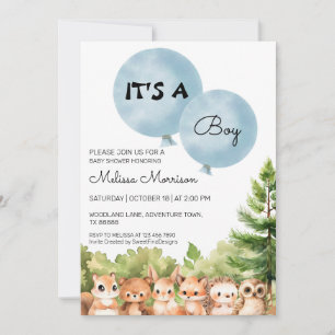 Invitation C'est un garçon Woodland Friends Baby Boy Shower