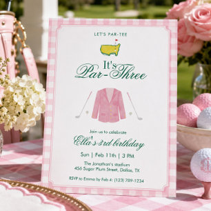 Invitation C'est un golf Par-Trois 3e anniversaire rose gingh