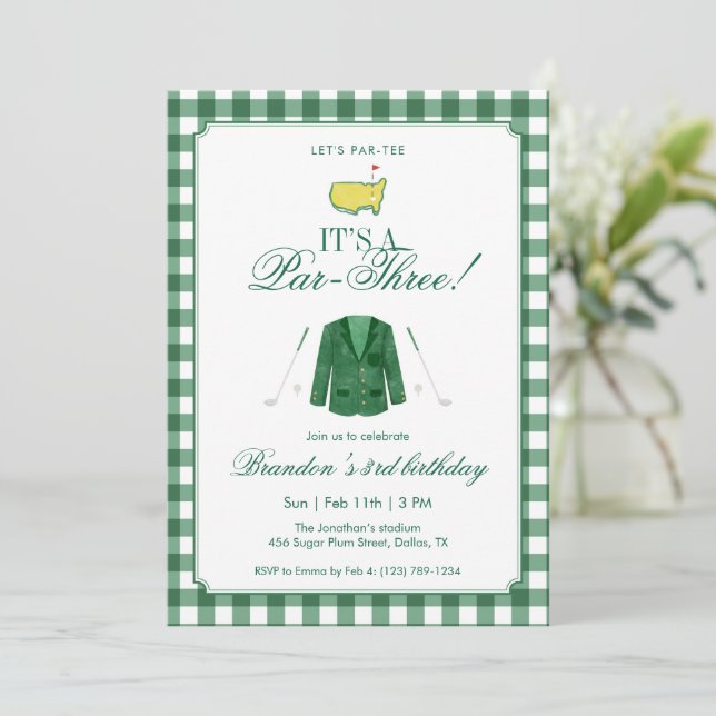 Invitation C'est un golf Par-Trois 3e anniversaire vert Gingh (Debout devant)
