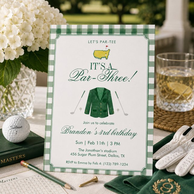 Invitation C'est un golf Par-Trois 3e anniversaire vert Gingh (Créateur téléchargé)