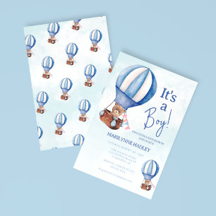 Invitation C'est un ours mignon en ballon pour garçon Baby Sh