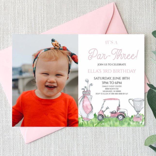 Invitation C'est un Par-Trois ! Pink Golf 3e fête d'anniversa (Créateur téléchargé)