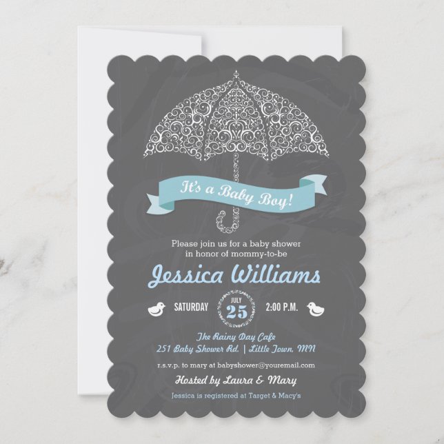 Invitation C'est un parapluie pour la fête de bébé garçon Inv (Devant)
