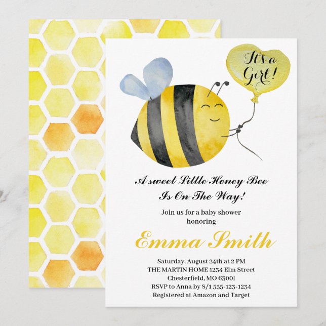 Invitation C'est un petit Baby shower d'abeilles au miel (Devant / Derrière)