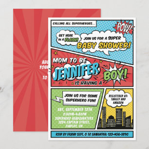Invitation C'est un petit Baby shower de Superhero de livre d