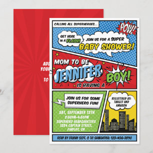 Invitation C'est un petit Baby shower de Superhero de livre d