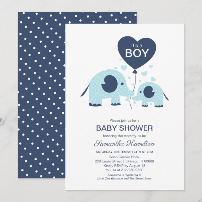 Invitation C'est un petit Baby shower simple bleu Eléphant (Devant / Derrière)