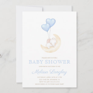 Invitation c'est un petit éléphant bleu ballon Baby shower mi