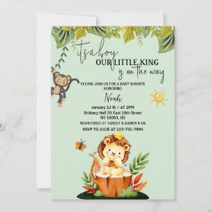 Invitation c'est un petit garçon baby shower de jungle de lio