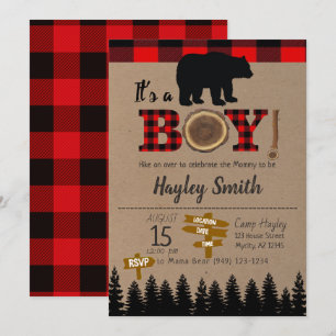 Invitation C'est un petit garçon Baby shower plat de la flane