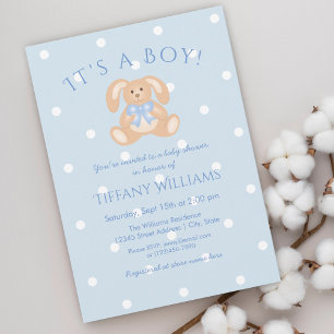 Invitation C'est un petit lapin lapin Baby shower bleu Pastel