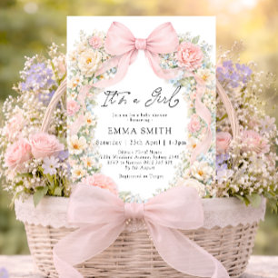 Invitation C'est un Rose Blush Fille Nœud Papillon Coquette B