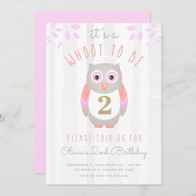 Invitation C'est un Whoot d'être deux Chouette des bois 2e an (Devant / Derrière)