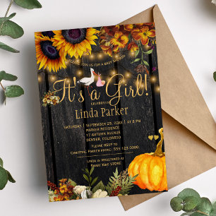 Invitation C'est une baby shower fille rustique automne tourn