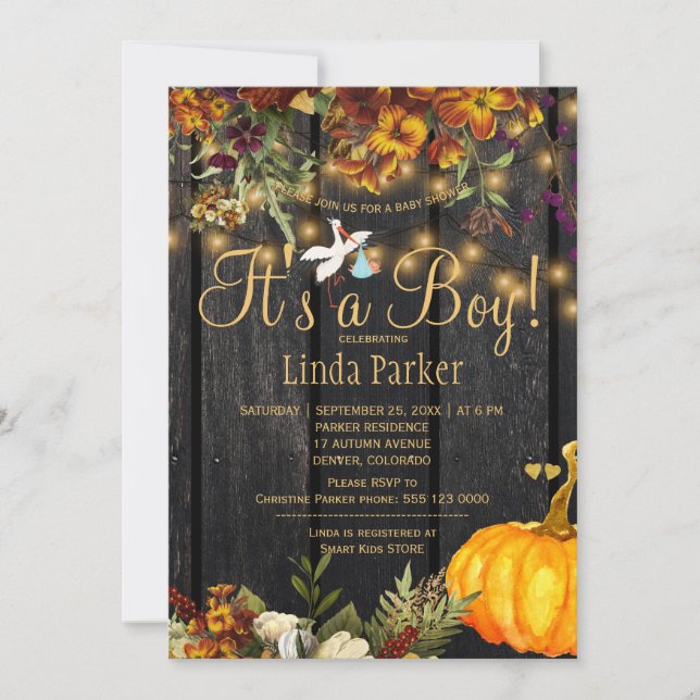 Invitation C'est une baby shower garçon rustique automne citr (Devant)