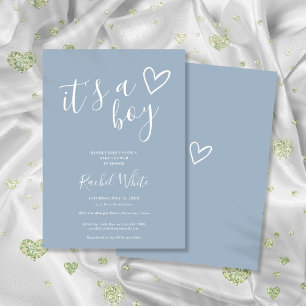 Invitation C'est une Baby Shower pour garçon Heart Dusty Blue