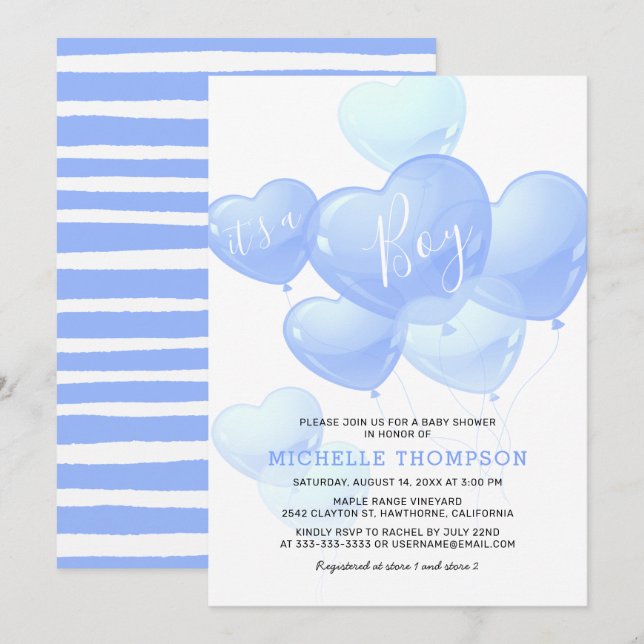 Invitation C'est une Baby-Shower Soft Blue pour un garçon (Devant / Derrière)