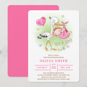 Invitation C'est une cigogne d'aquarelle porte une petite fil