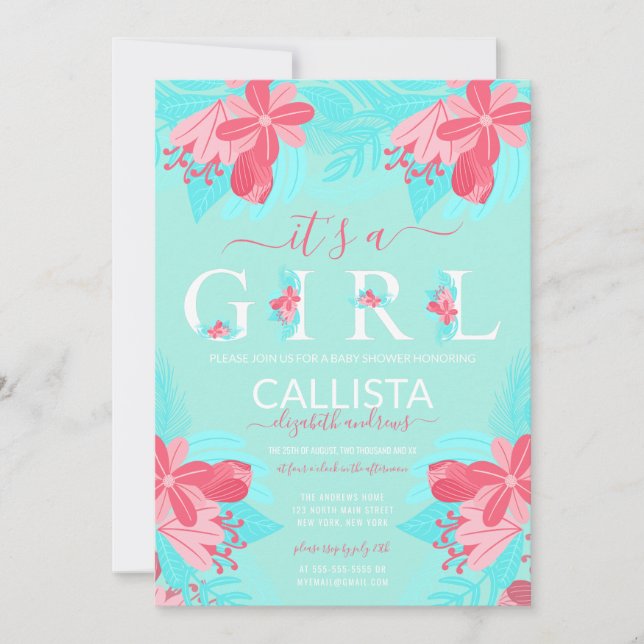Invitation C'est une citation de fille Baby shower Turquoise  (Devant)