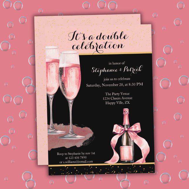 Invitation C'est une double célébration Champagne noir Annive (Créateur téléchargé)