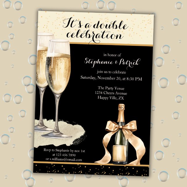Invitation C'est une double célébration Champagne noir Annive (Créateur téléchargé)