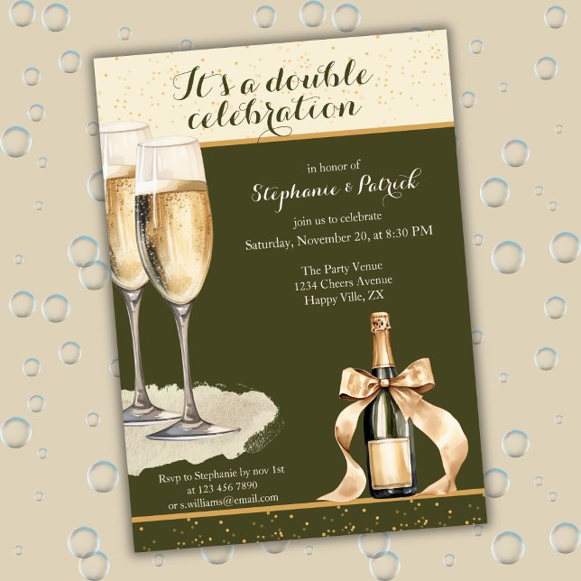 Invitation C'est une double célébration Champagne Vert Annive (Créateur téléchargé)