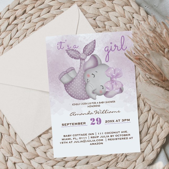 Invitation C'est une douche pour bébé fille éléphant (Créateur téléchargé)
