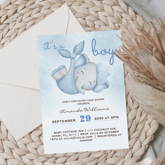 Invitation C'est une douche pour bébé garçon éléphant bébé ga (Créateur téléchargé)