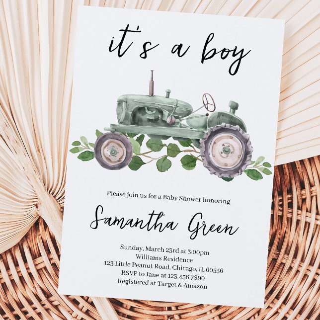 Invitation C'est une douche pour bébé tracteur garçon (Créateur téléchargé)