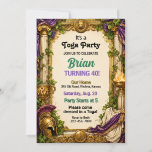 Invitation C'est une fête à toga pour l'anniversaire d'un adu