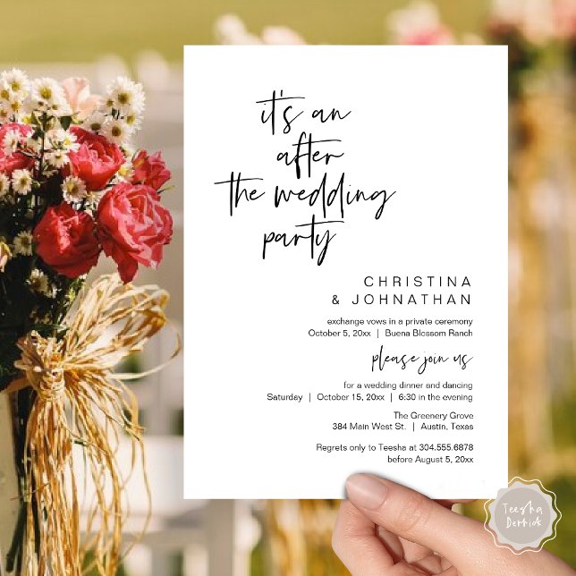 Invitation C'est une fête après le mariage, dîner de fuite am (It's an after the wedding, Elopement dinner dancing brunch Party Invitation Card PDF Black White)