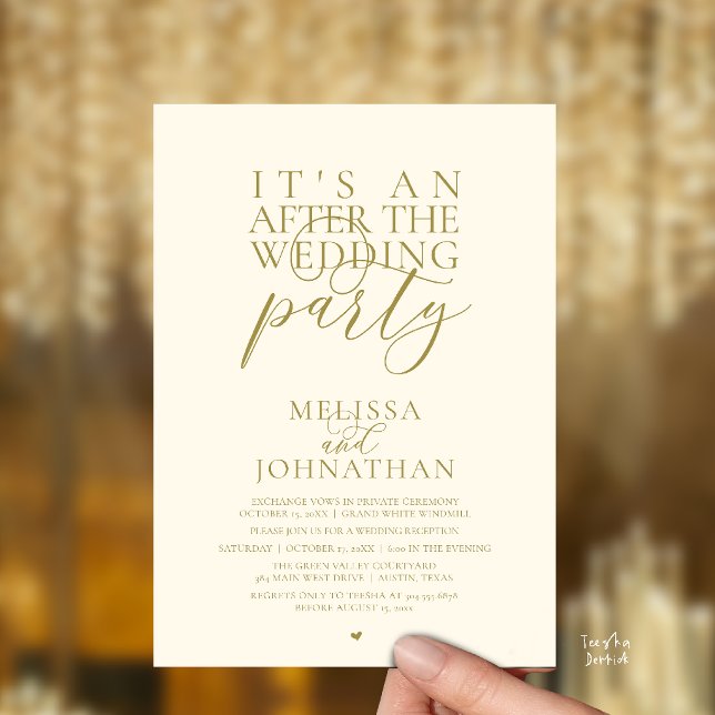 Invitation C'est une fête après le mariage, réception moderne (It's an after the wedding party, modern reception invitation Card in Yellow Gold Cream)