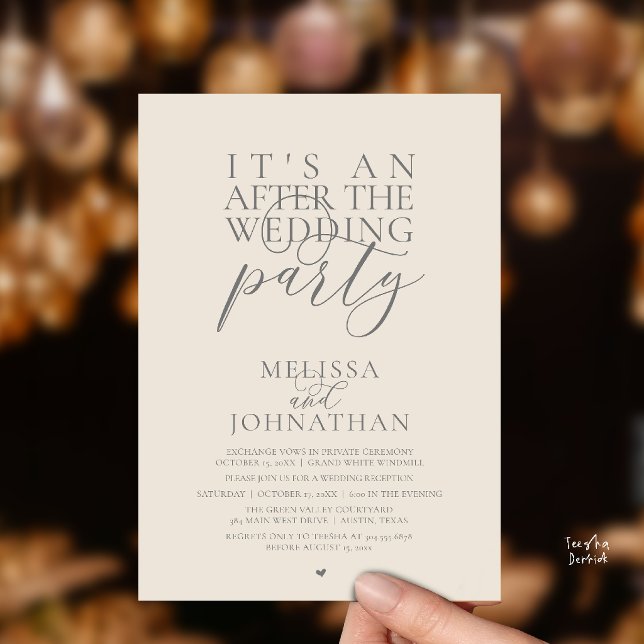 Invitation C'est une fête après le mariage, réception moderne (It's an after the wedding party, modern reception invitation Card in Grey Cream)