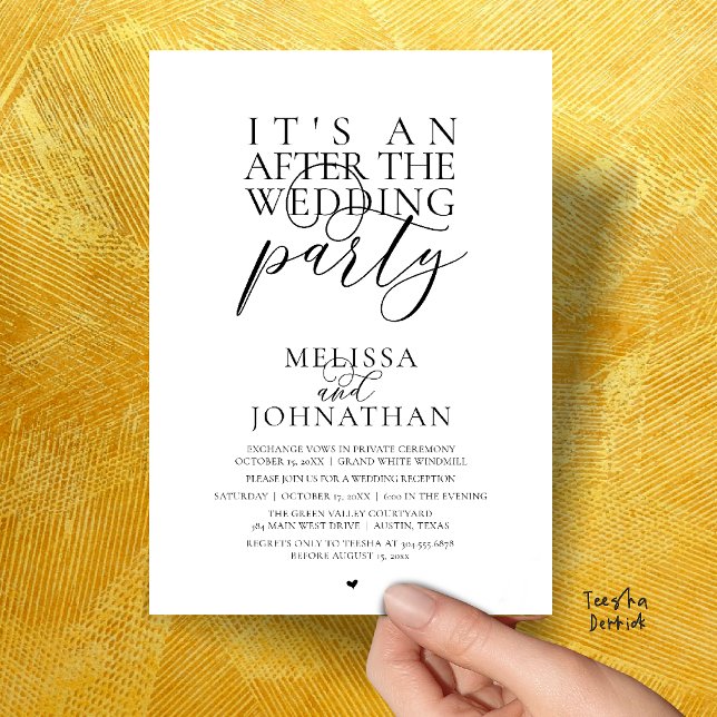 Invitation C'est une fête après le mariage, réception moderne (It's an after the wedding party, modern reception invitation Card in Black and White)