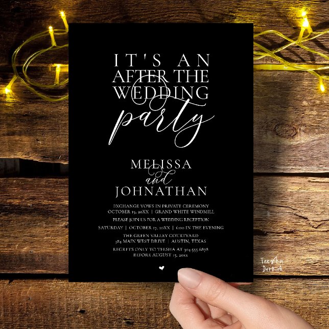 Invitation C'est une fête après le mariage, réception moderne (It's an after the wedding party, modern reception invitation Card in Classy Black)