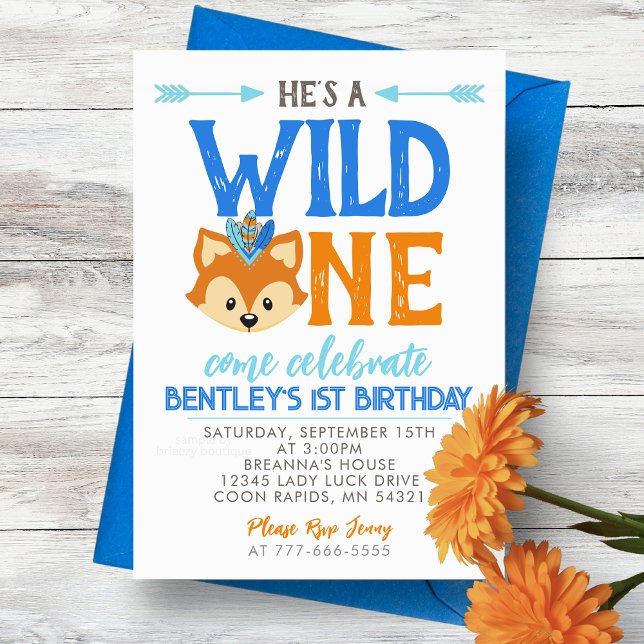 Invitation C'est une fête d'anniversaire de WILD ONE (He's a Wild One Tribal Fox 1st Birthday Invitations. Available printed or digital download)